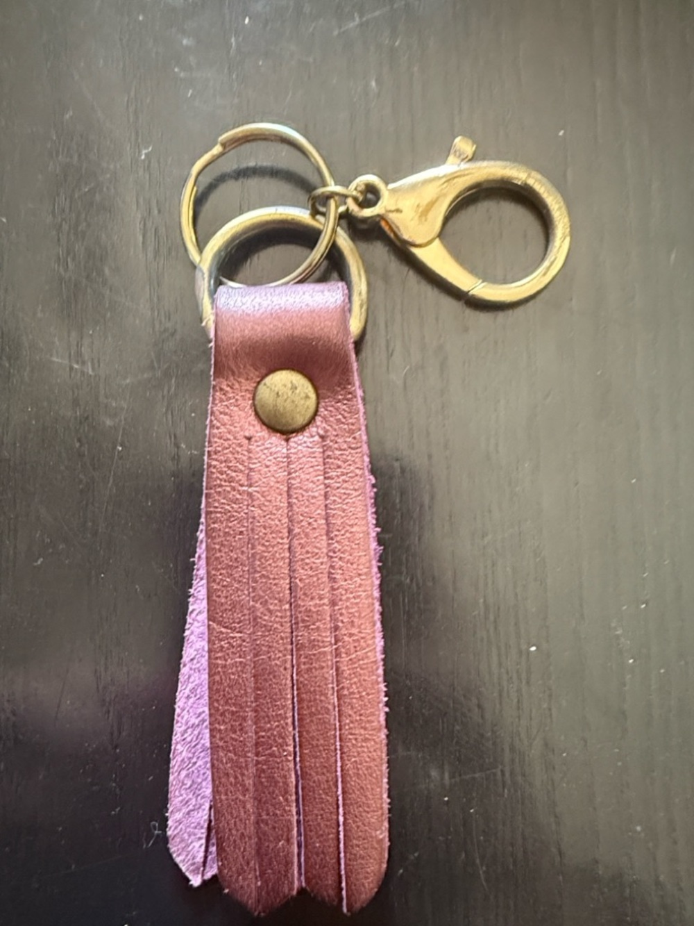Portland Leather Plum Leather Tassel Keychain with Brass Ring